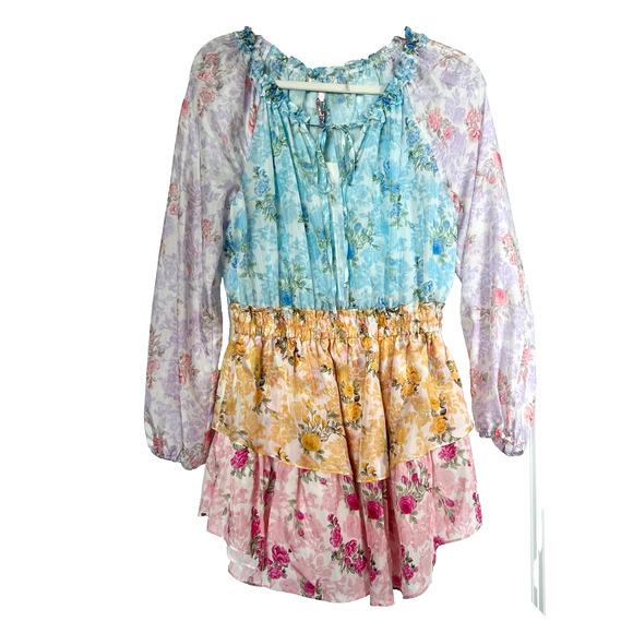 NWT LoveShackFancy popover silk mini dress rainbow cloud Gorgeous Floral Small - Picture 2 of 11